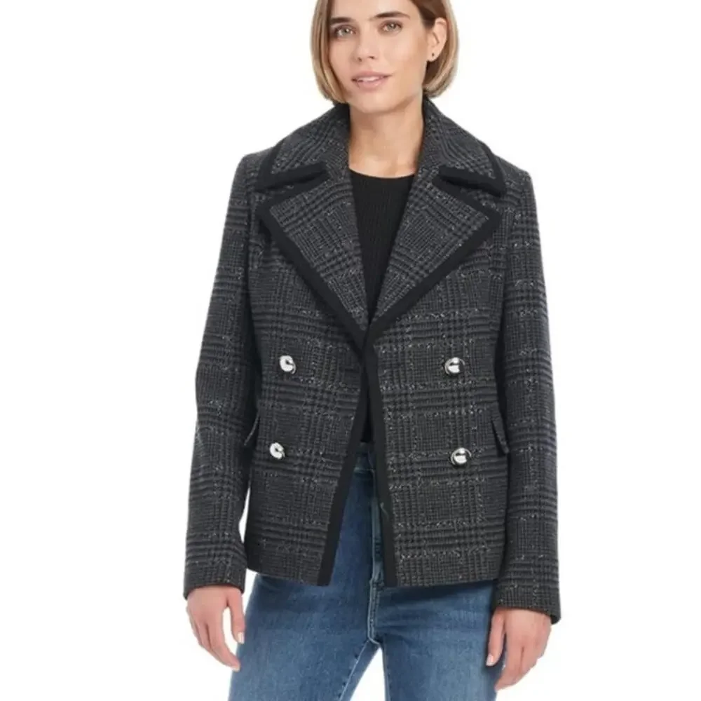KATE SPADE NWT Sparkle Houndstooth Wool Blend Peacoat, Size Small
